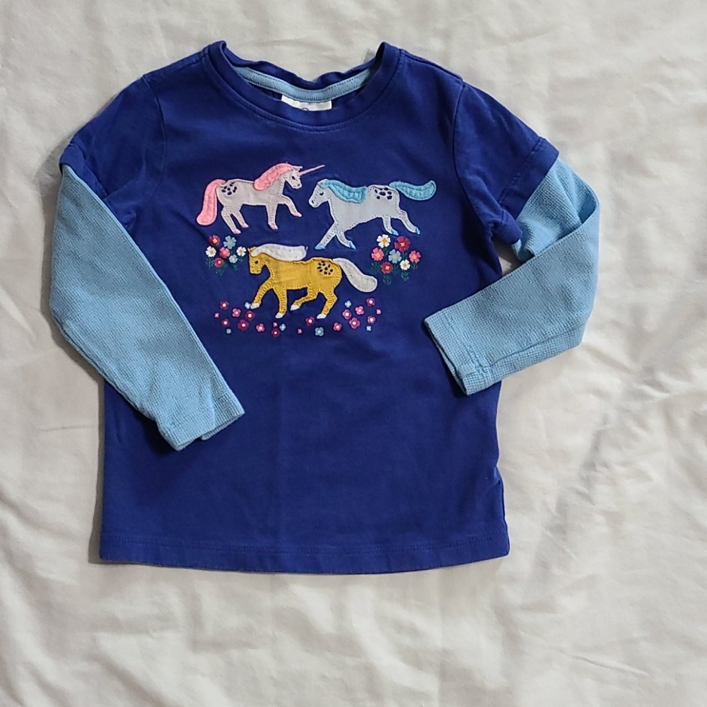 Hanna Andersson blue unicorn long-sleeve tee, 100 cm